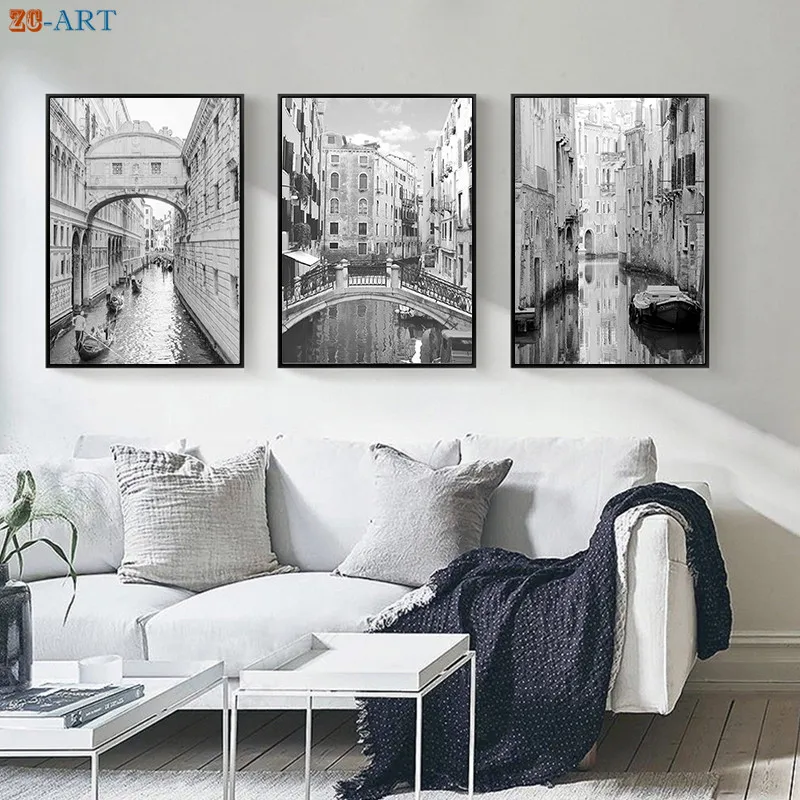 

Venice Print Black and White Wall Art Architecture Poster Cityscape Canvas Painting Nordic Wall Pictures for Living Room Decor