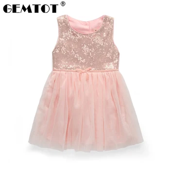 

GEMTOT Children's dress 2019 summer new girls in the big boy solid color vest dress sequin soft dress children's party dress