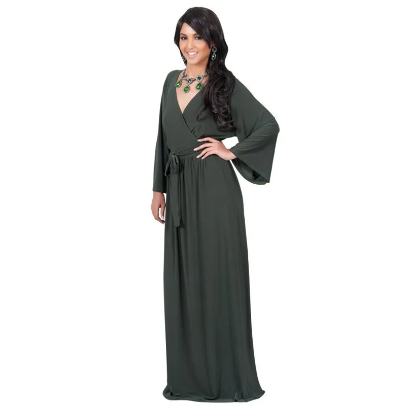 JSMY 2019 New Summer Fashion Women Solid Color Middle East Splicing Large Size Dress Long Dress