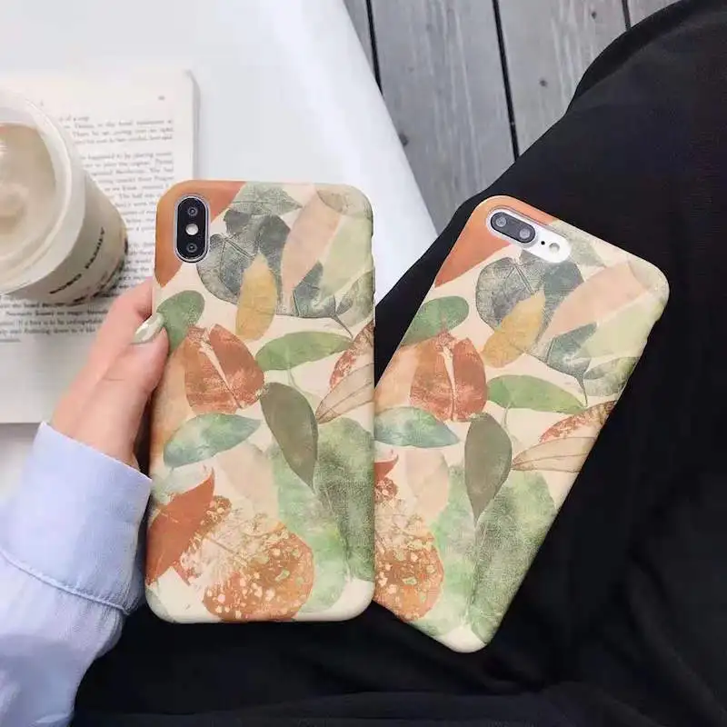 

Retro Leaves Soft Silicon Cases For iphone X XS Max Cute Green Leaf Sunflower Phone Case Cover For iphone XR 6 6S 7 cover coque