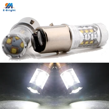 

YM E-Bright 1Piece BA20D H6 3535 Chips 80W 16 SMD 12V 24V DC White Light Bulbs Headlights Motorcycle Scooter Autocycle Ligthts