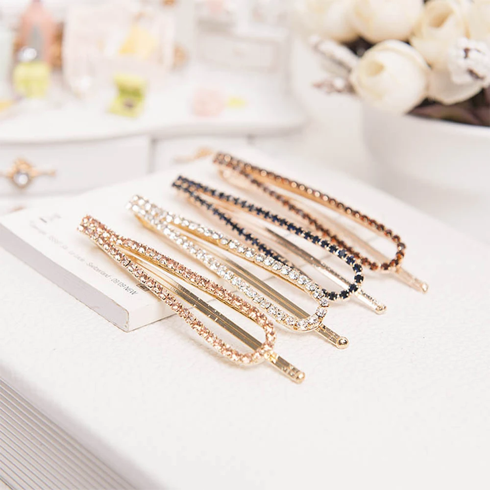 

2019 Rhinestone Hair Clip Headwear Barrettes Fashion Women Hair Accessories Ladies Girls Geometric U-Shaped Crystal Hairpin