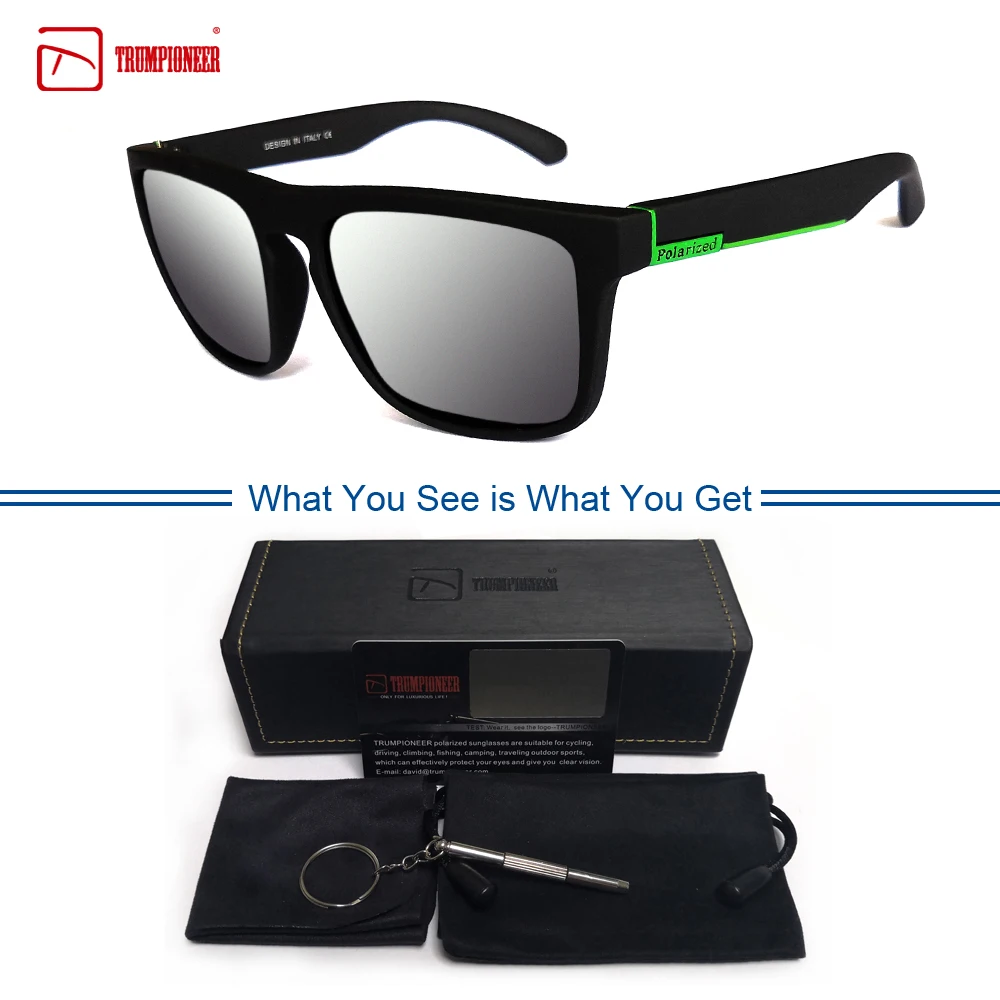 TRUMPIONEER поляризованных солнцезащитных очков площади Для мужчин зеркало линзы вождения оттенков мужские солнцезащитные очки для мужчин