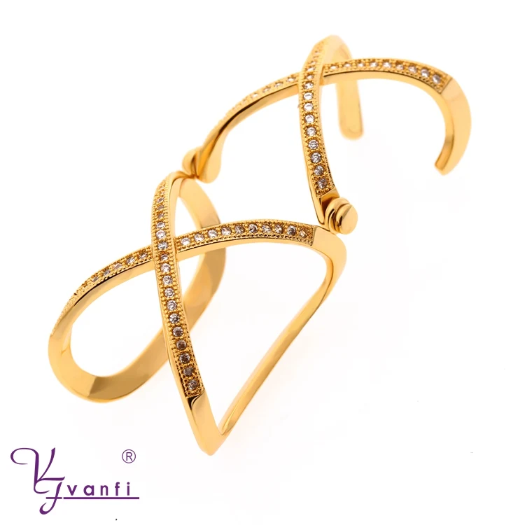 

Factory Promotions Gold Color Double Cross Shape Jewerlly rings AAA Cubic Zirconia for Women gift free size