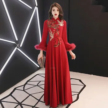 

Butterfly Sleeve Chinese Style Lady Cheongsam Big Size 3XL Vestidso Embroidery Vintage Qipao Traditional Wedding Party Dress