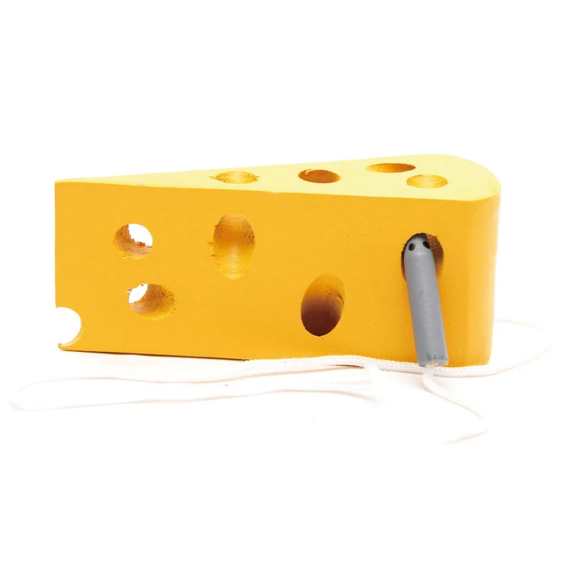 

Kids Wooden Montessori Toys Mouse Thread Cheese Lacing Threading Fruits Educational Sensory Toys for Children Baby New Year Gift