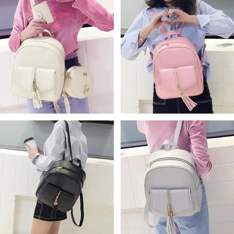 3 unids/set Bowknot elegante compuesto de las mujeres borlas de cuero escuela Mochila mochilas mujer bolsa de hombro bolso Mochila