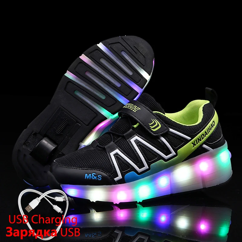 

Roller Glowing Sneakers with Charging Switch USB Charging Glowing Sneakers on Wheels Led Light Roller Skate Shoes for Children