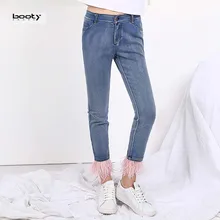 Бренд Bootyjeans, высокое качество, весна и лето, европейский стиль, женские джинсы длиной до щиколотки с перьями, женские тонкие узкие брюки-карандаш