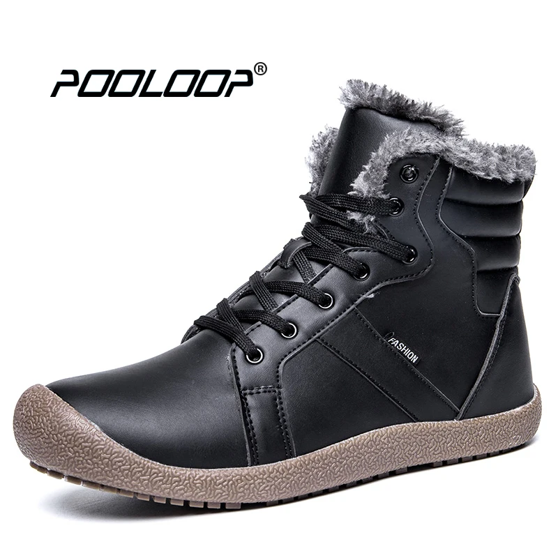 

POOLOOP Men Snow Boots Big size Casual Outdoor Work Shoes Men Warm Plush Inside Ankle Boots Waterproof Winter Botas Size 6-14