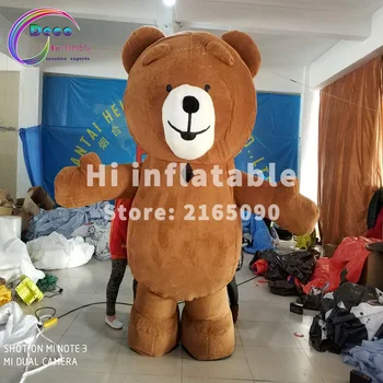 

brown 1.8m high inflatable walking teddy bear character mascot cartoon with two layers material plush outside nylon inside