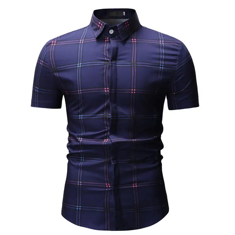 Модные популярные клетчатые дизайнерские короткие рубашки для мужчин весна лето приталенная Мужская рубашка с коротким рукавом Новое поступление YS20 - Цвет: YS20 blue