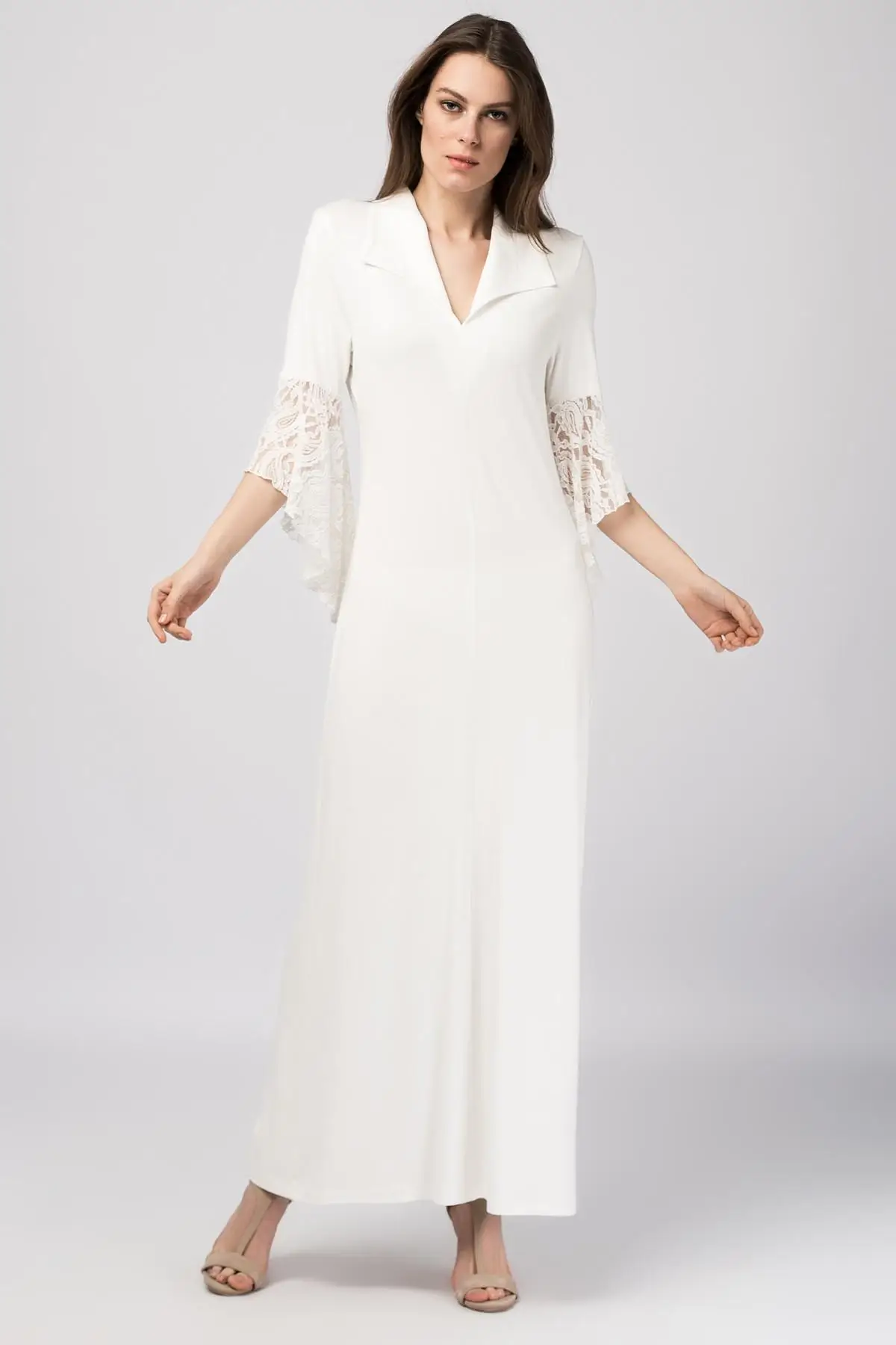 Laranor Female Ecru Kolda Lace Detail Shirt Collar Dress 18L6227 | Женская одежда