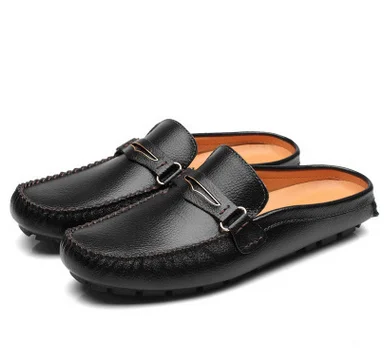Из натуральной кожи ручной работы ленивый Обувь Лето Повседневное Для Мужчин's Обувь мягкие Шлёпанцы для женщин модные Пояса из натуральной кожи chinelo masculino - Цвет: Черный