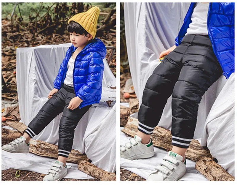 Детские зимние штаны Детские Пуховые штаны для мальчиков и девочек хлопок потепление штаны модная верхняя одежда ветрозащитные брюки