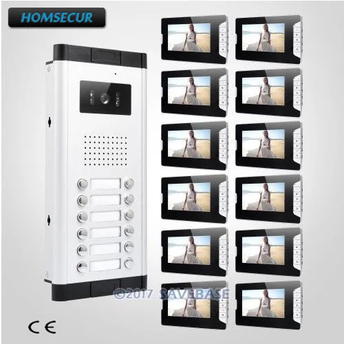 

HOMSECUR 7" LCD Hands-free Video Secure Doorbell Intercom with Video Door Intercom System with 12pcs Monitors for 12 Families