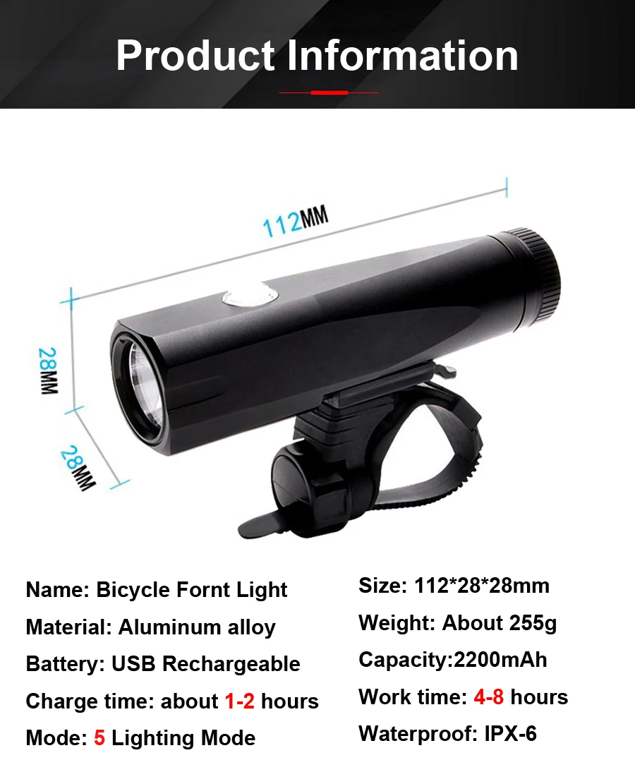 2200 mAh Велосипедный свет 1000 люмен велосипед свет встроенный аккумулятор USB зарядка алюминиевый сплав Велоспорт свет Водонепроницаемый