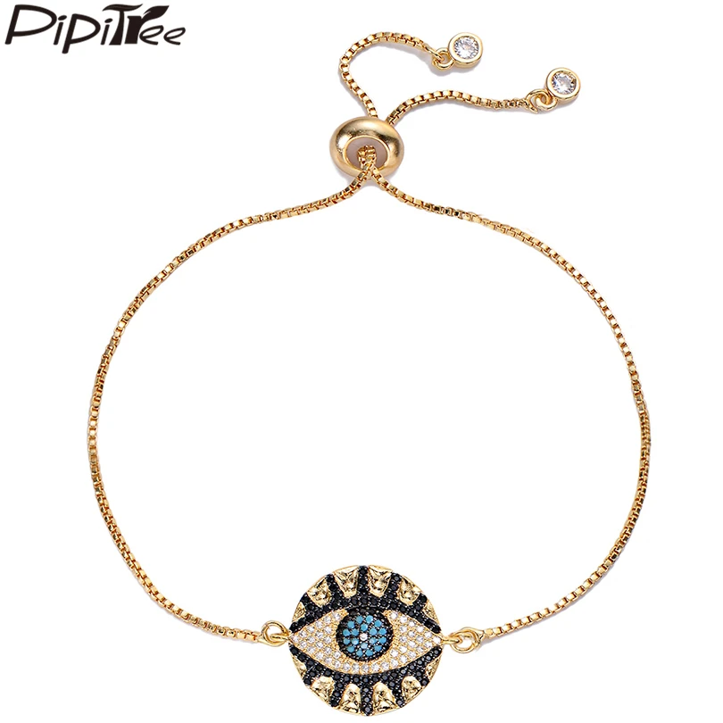 

Pipitree Unique Long Eyelashes Evil Eye Bracelet CZ Zircon Crystal Round Charm Chain Bracelets for Women Men Jewelry Pulseras