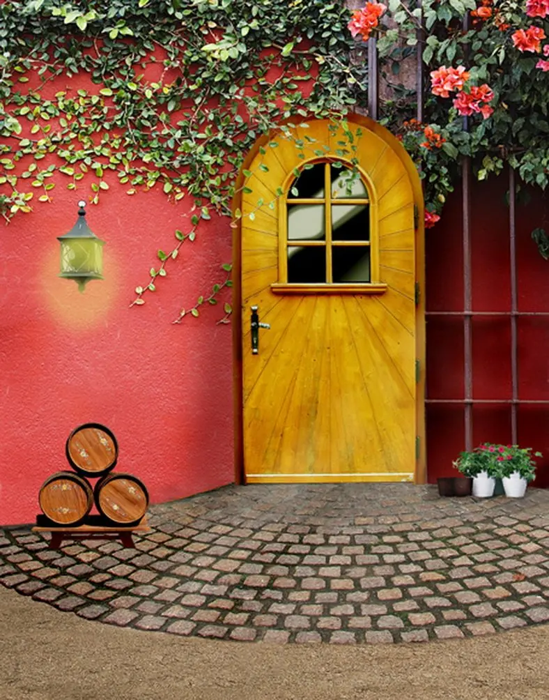 

5x7ft Red House Flowers Photography Backdrops Photo Props Studio Background
