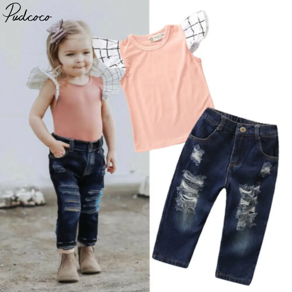 

Au New Toddlers Kids Baby Girls Fly Sleeve T-shirt Tops+pants Clothes Outfit Set