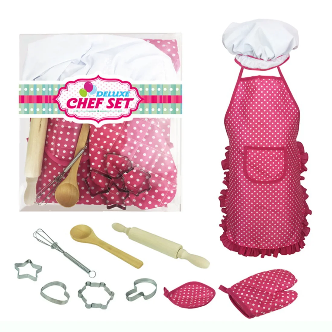 

11pcs Kitchen Toy Set Cooking Utensils Baking Mold Egg Beater Apron Chef Hat Pretend Play Wooden Educational Toys For Children