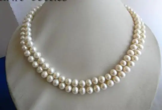 

Hot sale >>>>>2Strands 17'' 8mm White Round Freshwater Pearl Silver Necklace