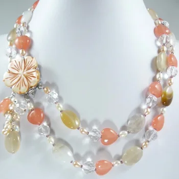 

nobleste lady's fine mixed pearl & jadeS stone with flower pendant necklace