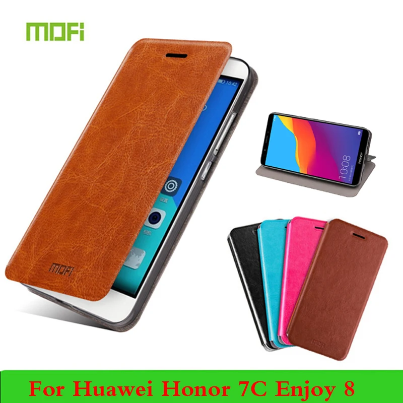 

Brand MOFI For Huawei Honor 7C Case Enjoy 8 Leather Case Cover with Stand Phone Case For Huawei Y7 Prime 2018 Leather Phone Bag