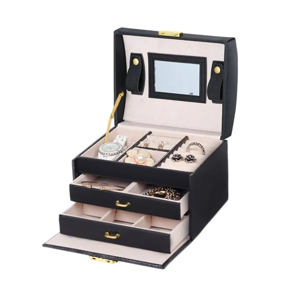 

Portable 3 Layers 2 Drawers Jewelry Watch Box Case Makeup Carrying Display Holder Storage Jewelry Packaging Casket Container