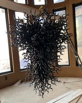 

Hot Sale Black Chandelier LED Glass Indoor Lighting Hand Blown Murano Glass Chandelier Light for Living Room Bedroom Hall