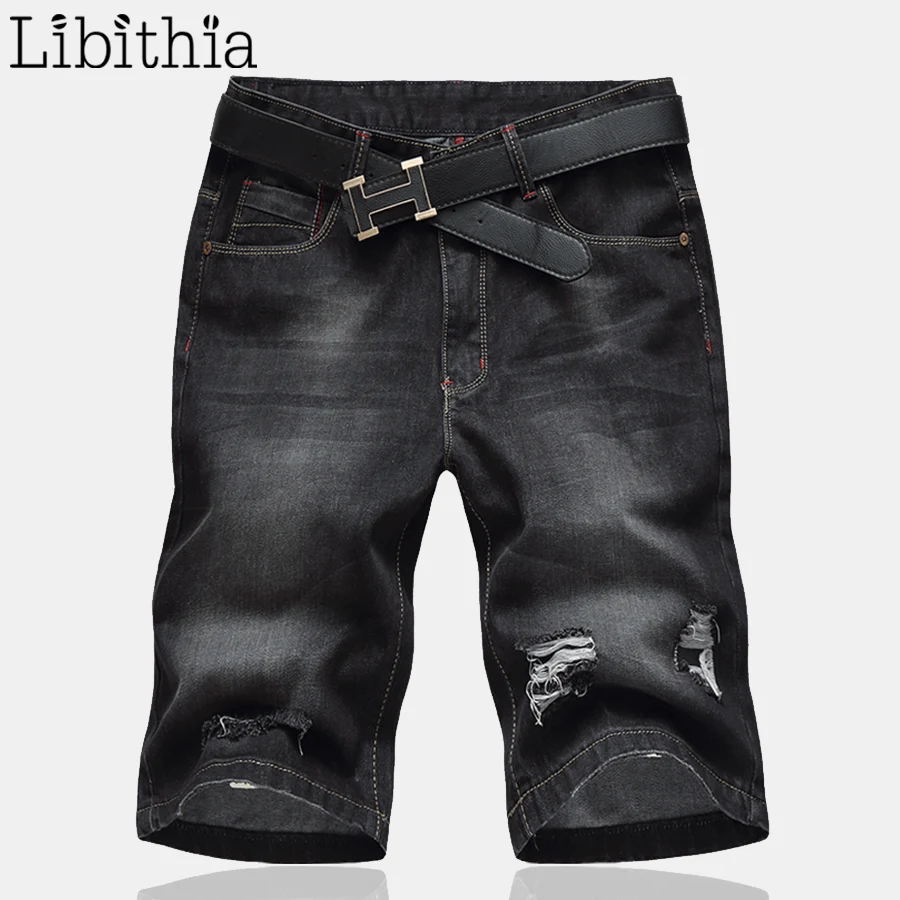 Denim Men Calf Length Black Thin Jeans Distressed Big Size 32 48 Cotton