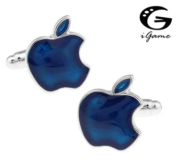 

iGame Men Gift Apple Cufflinks Blue Color Copper Material Enamel Blue Apple Fruit Design Free Shipping