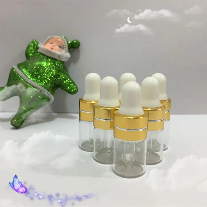 2ML transoarent test bottle or essential oil sample with aluminum shiny gold collar and white bulb | Красота и здоровье