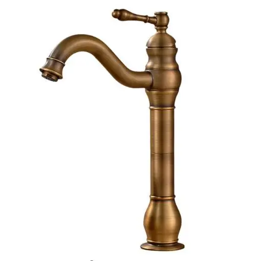 Online Kostenloser versand Antike bronze hohe kupfer bad becken wasserhahn einzigen handgriff heißen und kalten wasser Europäischen stil
