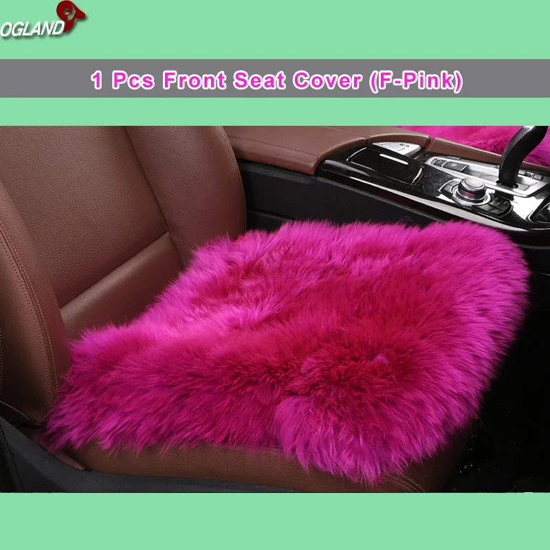 OGLAND Лидер продаж, длинные шерстяные кожаные чехлы для сидений автомобиля, набор для взрослых, меховая подушка, аксессуары для автомобиля, для авто, Австралийская овчина, 3 шт - Название цвета: 1pcs front F-Pink