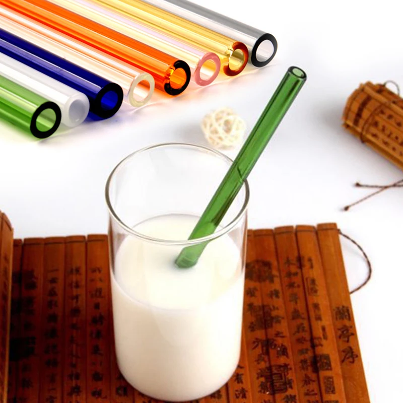 3Pcs Straight Glass Drinking Straws Cleaner Brush Plastic box Reusable