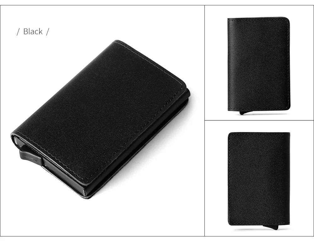 Men Wallet Automatic Credit card holder Crazy Horse Genuine Leather Aluminum Mini Wallet With Back Pocket ID Card RFID Blocking