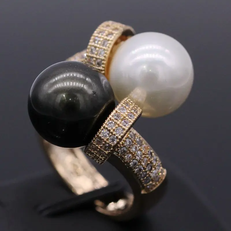 GZJY модные украшения золотой цвет черный и белый создан жемчуг циркония Обручальные кольца для женщин Элегантный Bijoux