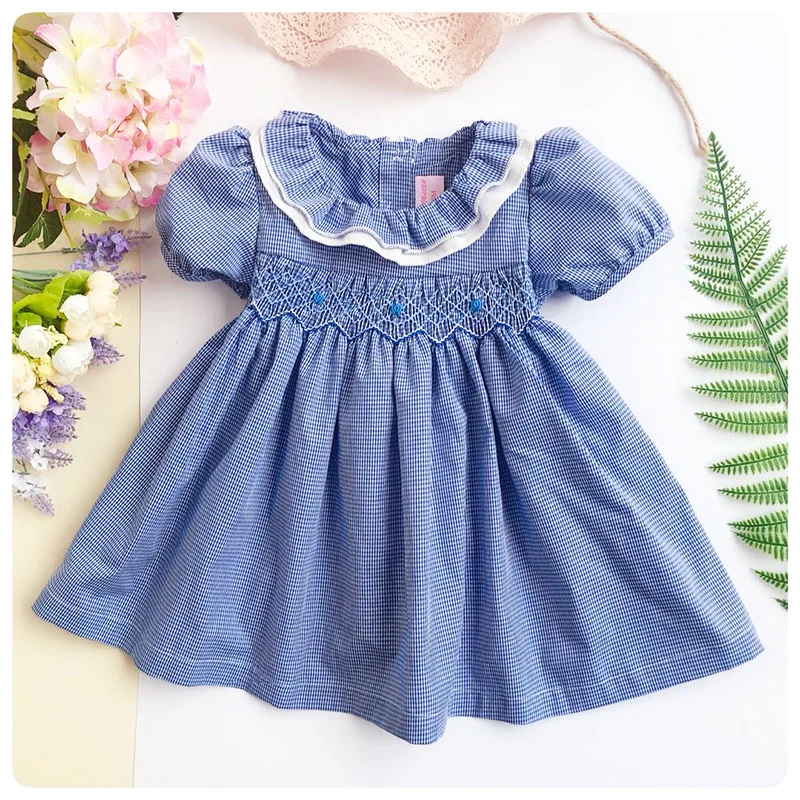 

Infant Newborn Baby Smocked Dress Kids Plaid Cotton Summer Toddler Girl Clothes Princess Girls Flower Dresses G106