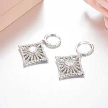 

[MeiBaPJ]S925 Sterling Silver Elegant Personality Geometric Earrings AAA High Quality Zircon Long Earrings for Women