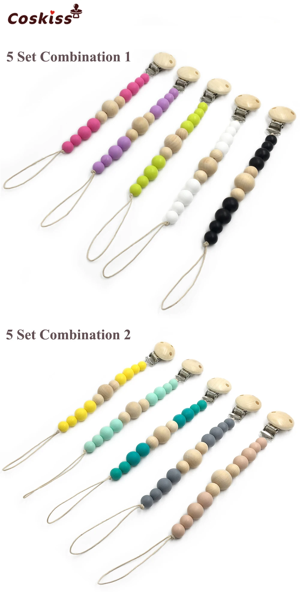 5Pcs Natural Wooden Pacifier Clips Baby Teething Teether DIY Wood Jewelry Making