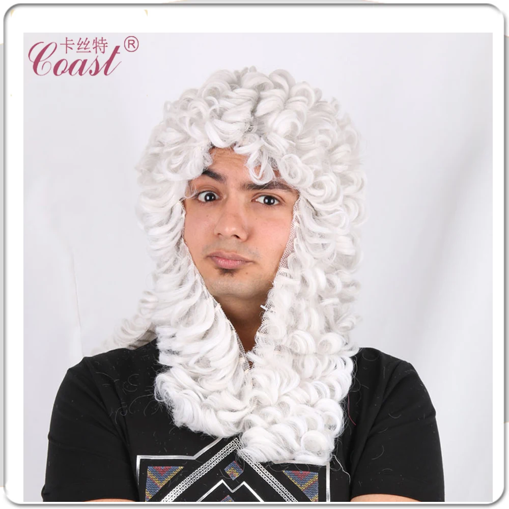 22" (120g) White Long Kinky Curly Wigs Synthetic Fiber Judge Wig