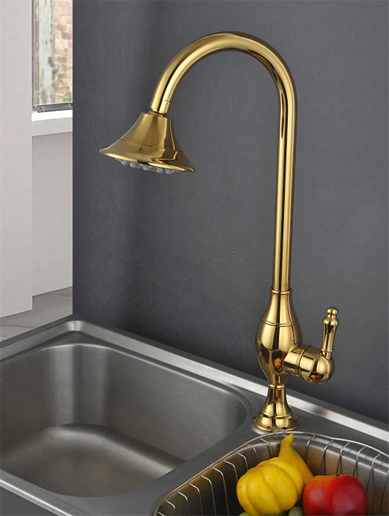 Kitchen Sink Faucets Brass Kitchen Mixer Tap Single Handle Hot & Cold Kitchen Crane Gold/Chrome Rotating Deck Mounted Faucet Kitchen Sink Faucets Brass Kitchen Mixer Tap Single Handle Hot & Cold Kitchen Crane Gold/Chrome Rotating Deck Mounted Faucet