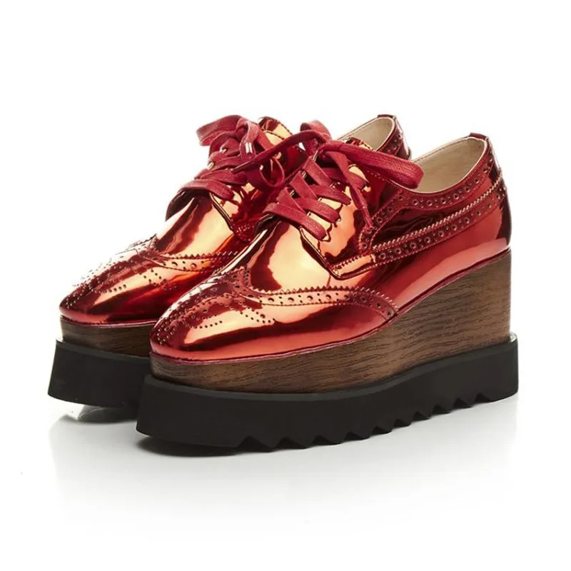 Mirror Patent Leather Womes Pumps Square Toe Lady Platform High Heels Brogues Shoes College Casual Wedegs Oxford Shoes For Woman (16)