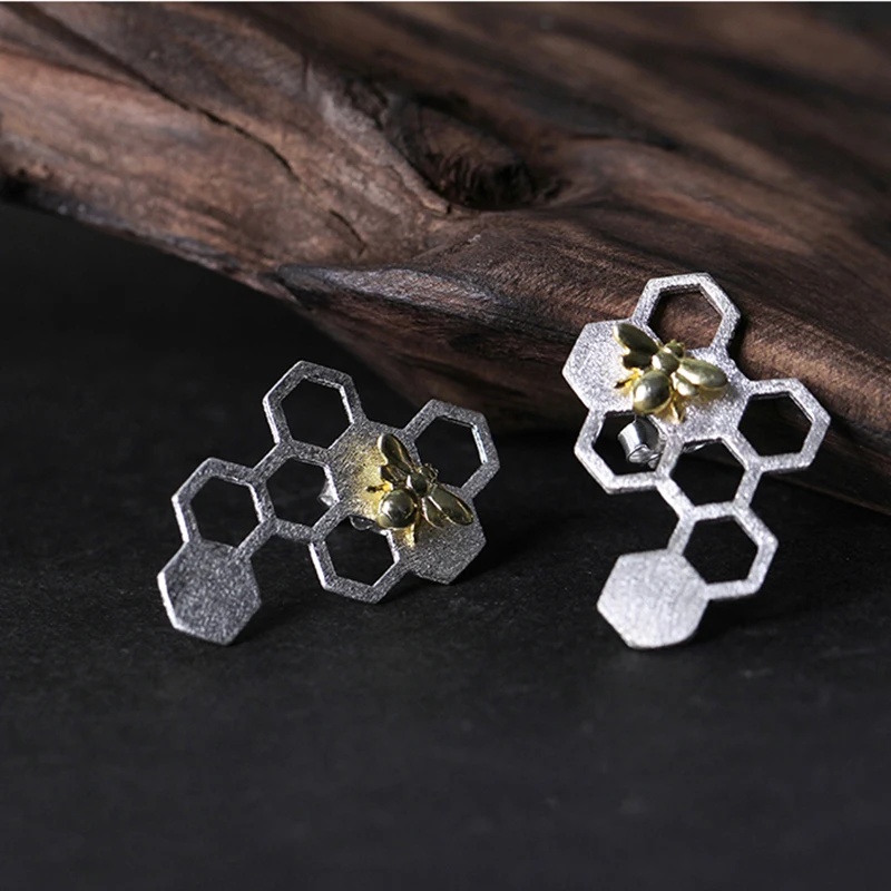Lotus Fun Real 925 Sterling Silver Earring Natural Creative Handmade Fine Jewelry Honeycomb Home Guard Dangle Earrings for Women