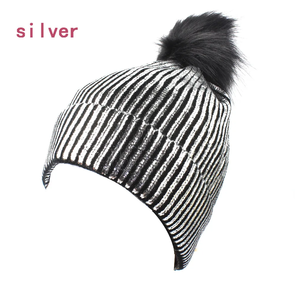 New Autumn And Winter European And American Style Women Hat Solid Color Bronzing Pinstripe Knit Hat Warm Fashion Hat HC57 (4)
