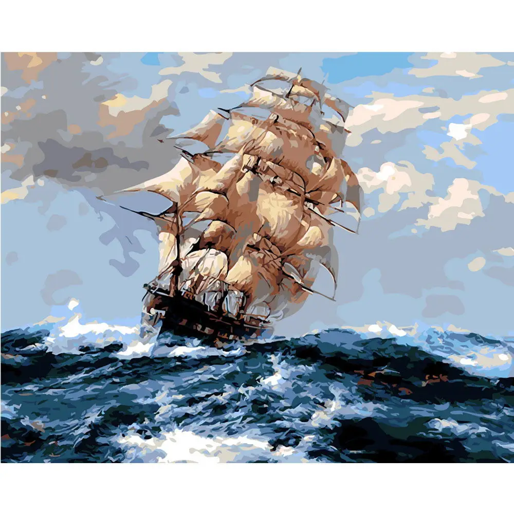 

DIY PBN Sailing Boat Arcylic Painting By Numbers On Canvas Framed Wall Pictures Art For Living Room Home Decoration