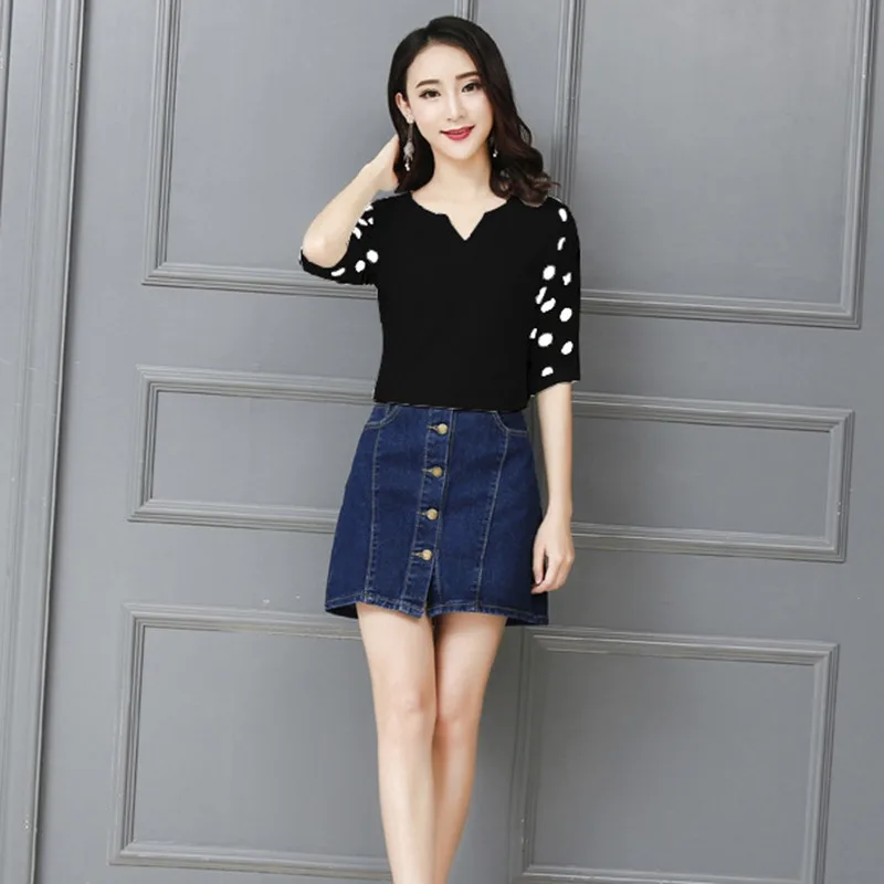 

blusas mujer de moda 2019 Korean Style Dot Print V-Neck Shirt Lace Short Sleeve Chiffon Pullover Blouse