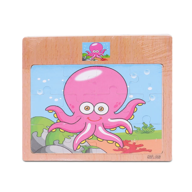 Деревянная развивающая игрушка-пазл, деревянная доска, Детская мультяшная Анималистическая обучающая игрушка - Цвет: squid