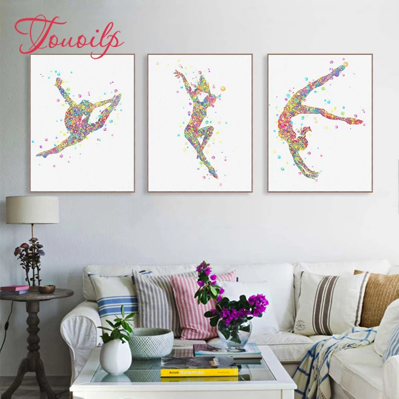 Modern Watercolor Gymnastics Exercise diamond Painting Abstract Beautiful Girl Room Wall Pictures of rhinestones Home Decor art | Дом и сад